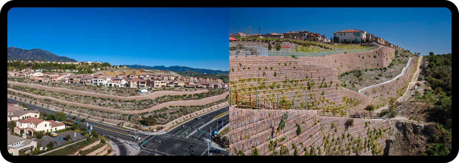 The Oaks at Portola Hills 전경 및 식재형 블록 근경 (출처: Belgard Commercial / THE OAKS AT PORTOLA HILLS Case Study)